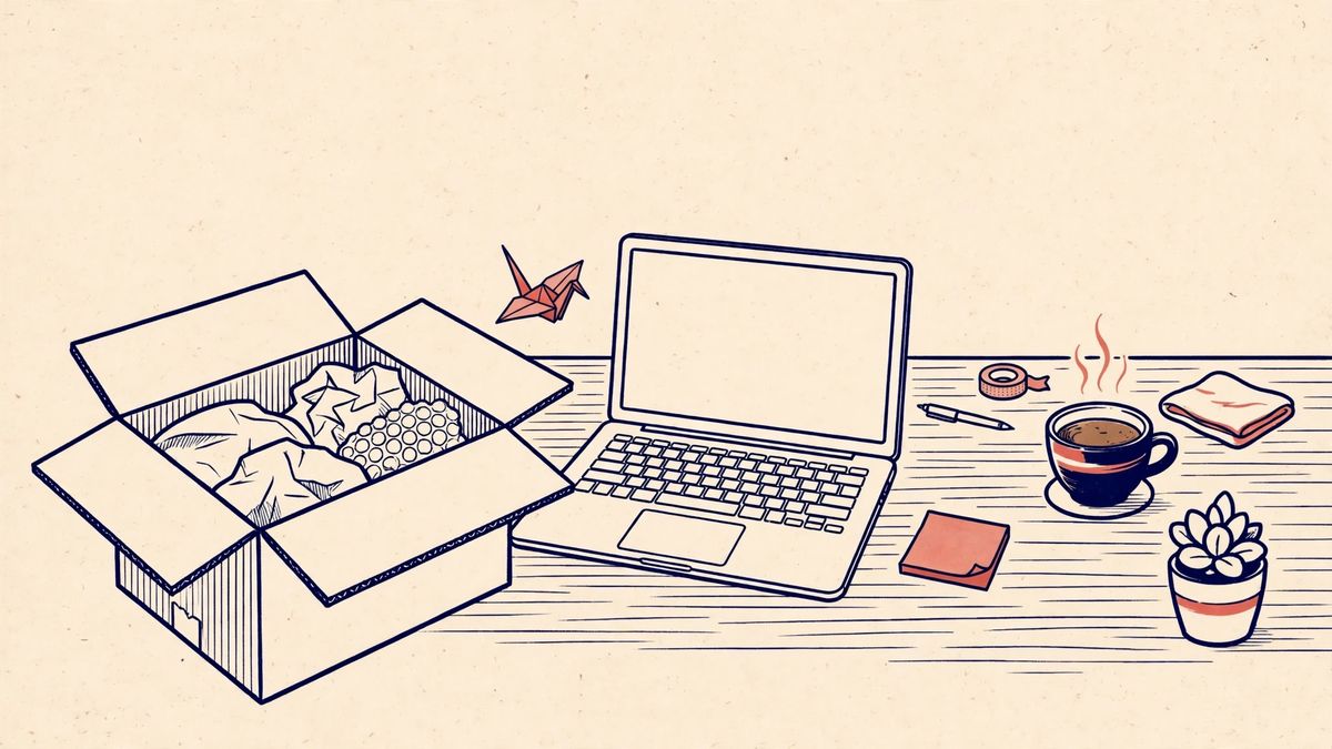 新入社員用に新しいノートPCを準備するイラスト