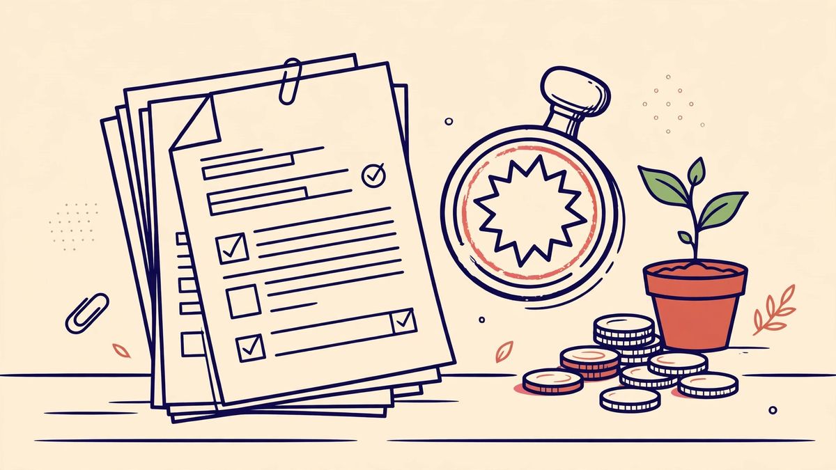 補助金の申請書類とはんこのイラスト